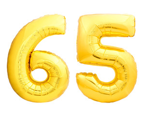 Golden number 65 sixty five made of inflatable balloon