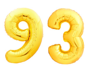 Golden number 93 ninety three made of inflatable balloon