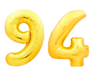 Golden number 94 ninety four made of inflatable balloon