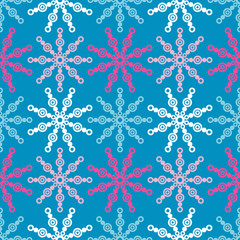 Seamless background with decorative snowflakes. Textile rapport.