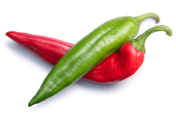 Red or green Numex chiles crossed,top view,paths