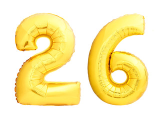 Golden number 26 twenty six made of inflatable balloon