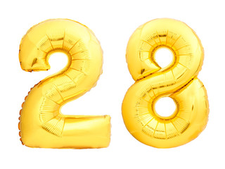 Golden number 28 twenty eight made of inflatable balloon