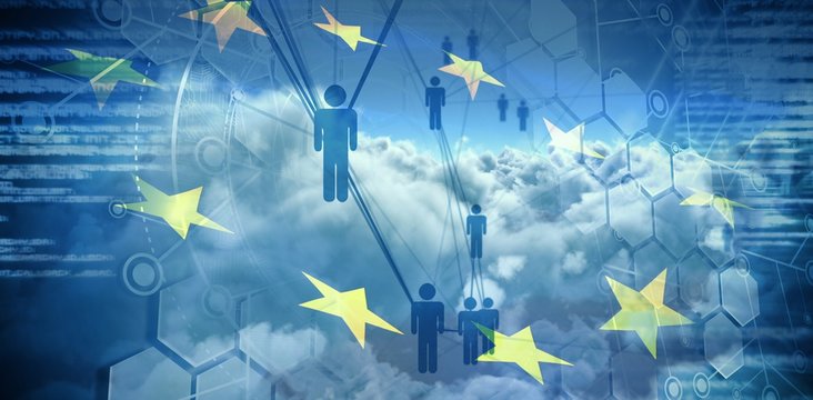 Composite image of people icons and binary codes - Powered by Adobe