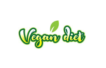 vegan diet word font text typographic logo design with green leaf