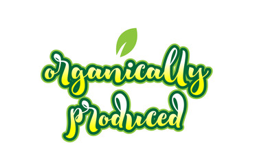 organically produced word font text typographic logo design with green leaf