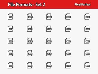 File Formats Icons. Professional, pixel perfect icons optimized for both large and small resolutions. EPS 8 format.