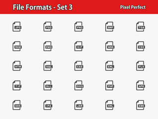 File Formats Icons. Professional, pixel perfect icons optimized for both large and small resolutions. EPS 8 format.
