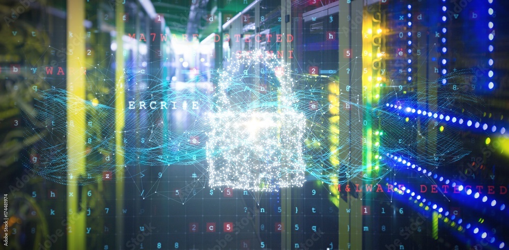 Poster composite image of composite image of padlock and malware