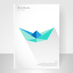 Cover Annual report, blue and green boat origami paper design, abstract vector illustration