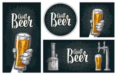 Set horizontal, vertical posters and coaster for craft beer