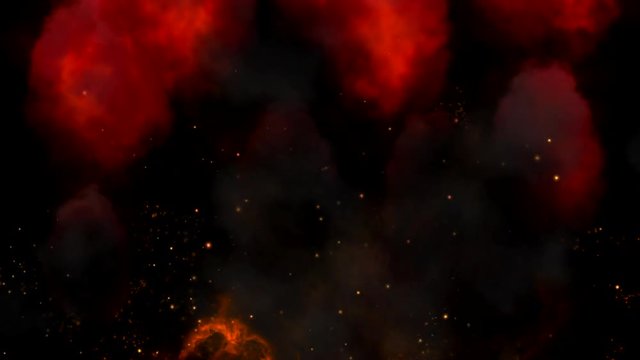 Ignition, burning of flammable substances. Raging flames, cloud sparks and smoke. 