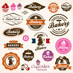 Bakery Bread Pastry badges and labels retro vintage vector set. Cook Chef.