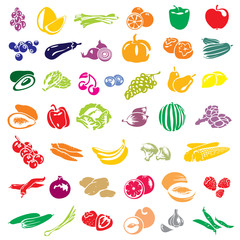 Fruits and vegetables vector collection. Fruits set. Vegetables set.