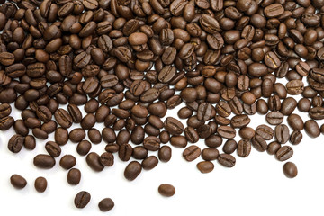 Coffee beans for background isolated on white. Close up image and high resolution.