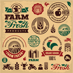 Farm fresh labels. Organic Farming isolated vector sign set. Farmer.