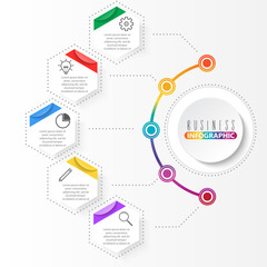 Fototapeta premium Vector infographic template with 3D paper label, integrated circles. Business concept with options. For content, diagram, flowchart, steps, parts, timeline infographics, workflow layout, chart