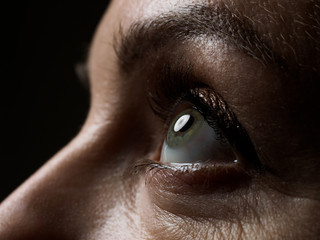 Female left green coloured eye extreme closeup