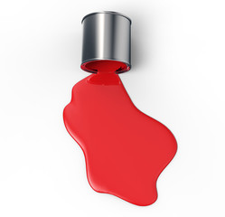 Naklejka premium bucket spilling red paint on the ground