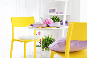 Interior of light modern room with lilac tints