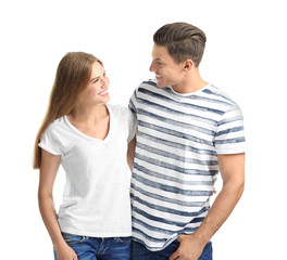 Obraz premium Happy young couple, isolated on white