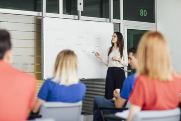 Teacher Explaining Chart on Whiteboard