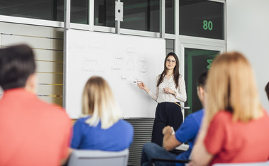 Teacher Explaining Chart on Whiteboard