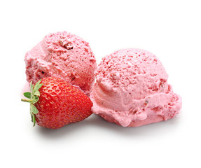 Delicious strawberry ice-cream on white background