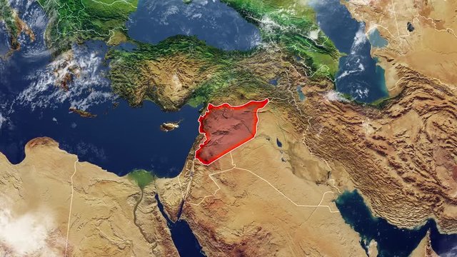 Cartina Siria e confini, cartina fisica Medio Oriente, penisola arabica, cartina con rilievi e montagne e mar Mediterraneo,