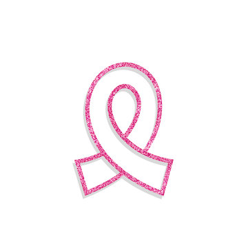 Breast cancer awareness symbol. Pink glitter ribbon isolated. Vector.