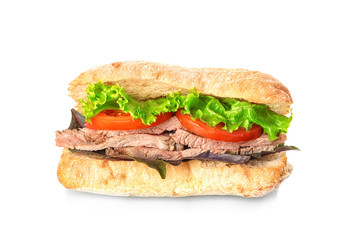 Delicious steak sandwich isolated on white