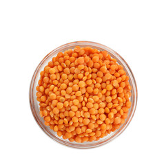 Bowl with healthy lentils, isolated on white