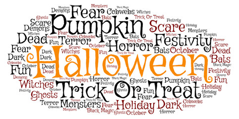 Words cloud Halloween concept, cloud shape.