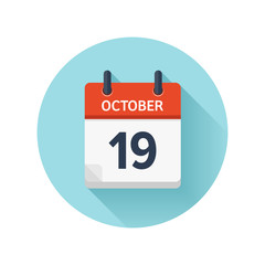 October 19. Vector flat daily calendar icon. Date and time, day, month 2018. Holiday. Season.