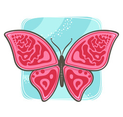 Vector decorative butterfly in bright pink color