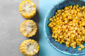 Composition with corn on color background