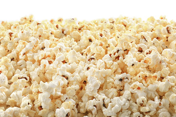 Delicious popcorn on white background