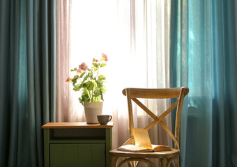Beautiful interior of room with curtains on window