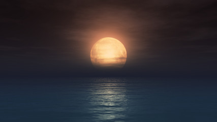 ocean full moon clouds - obrazy, fototapety, plakaty
