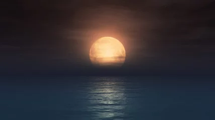 Papier Peint photo Lavable Pleine lune ocean full moon clouds