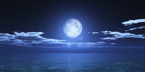 Papier Peint photo Lavable Pleine lune ocean full moon clouds