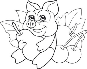 funny cartoon pig with a pear
