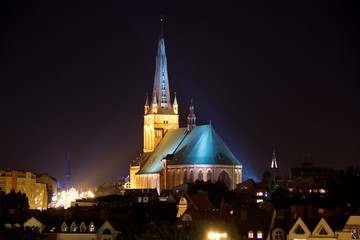Obraz premium Cathedral church in Szczecin, Wespomeranian, Poland by night