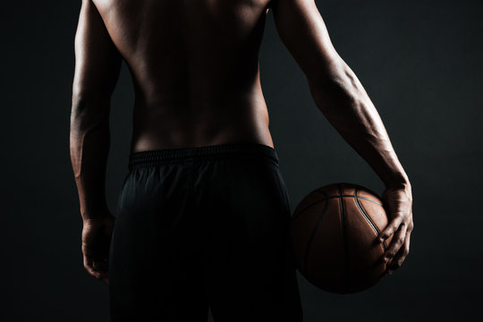 Cropped Back View Of Afro American Basketball Player, Holding Ball