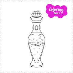 Vector outline illustration of a magic potion for Halloween on a white background.
