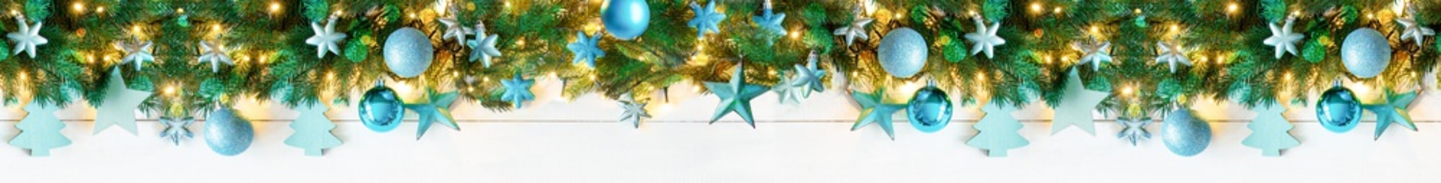 Panorama Turquoise Christmas Banner With Bokeh