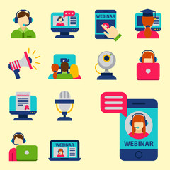 Flat design icons online education staff training book store distant learning knowledge vector illustration
