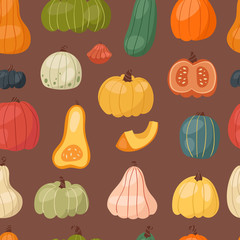 Fresh pumpkin seamless pattern background seasonal ripe food organic healthy vegetarian vegetable vector