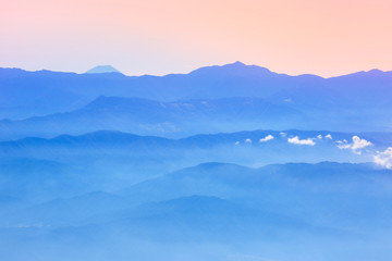 Mountain Fuji and high mountain range at Nagano prefecture, Southern Japan Alps. 