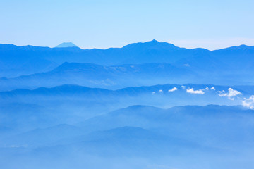 Mountain Fuji and high mountain range at Nagano prefecture, Southern Japan Alps. 